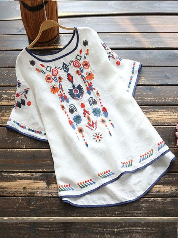 Variant image for Dam T-shirt Oversized Blommig Broderi Bomull och Linne-7