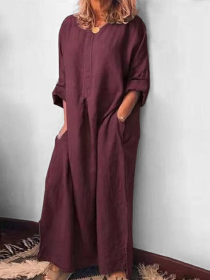 Långklänning Dam Jacquard Bomull och Linne Asymmetrisk-6