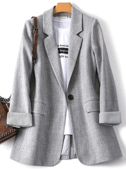 Kvinnors Blazer Rutigt Tyg V-Ringning Bomull Polyester Spandex-3