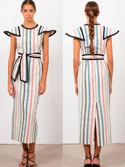 Kvinnors Midi Klänning Randig Ärmlös Polyester-2