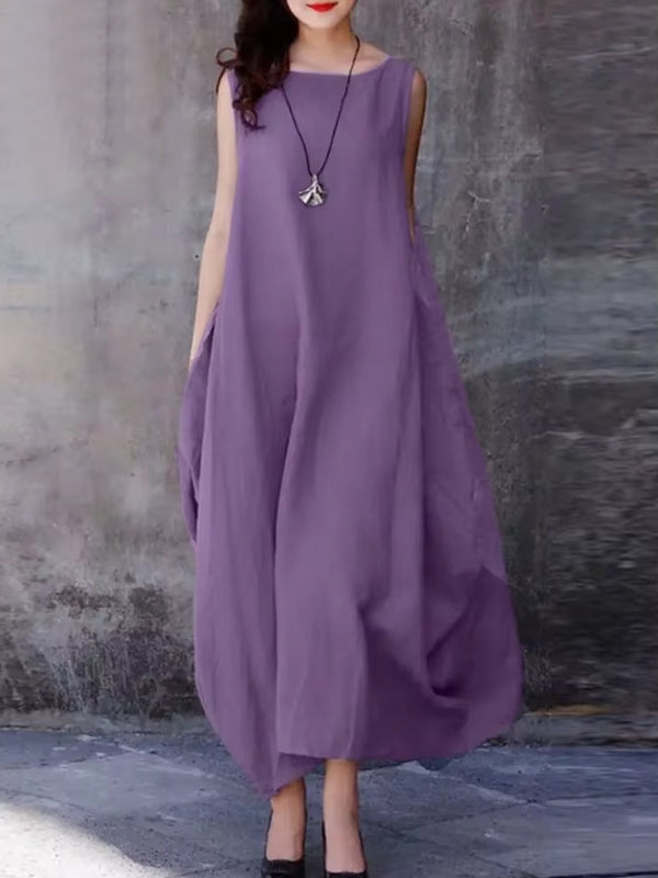 Maxiklänning Dam Ärmlös Monokrom Bomull för Sommar-2