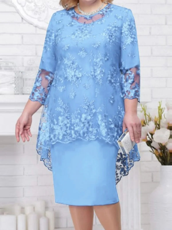 Kvinnlig Aftonklänning Spetsbroderi Polyester Trekvartsärmar 2