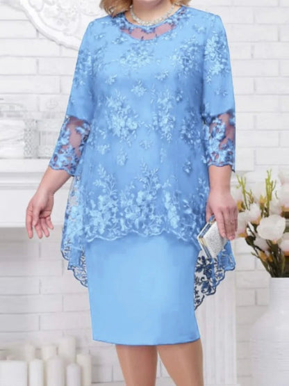 Kvinnlig Aftonklänning Spetsbroderi Polyester Trekvartsärmar 2