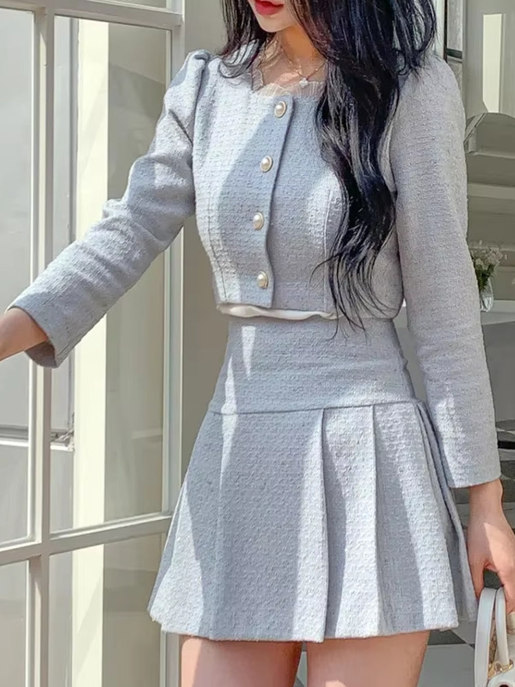 Kvinnors Tweedjacka Set med Skräddarsydd Minikjol Polyester-6