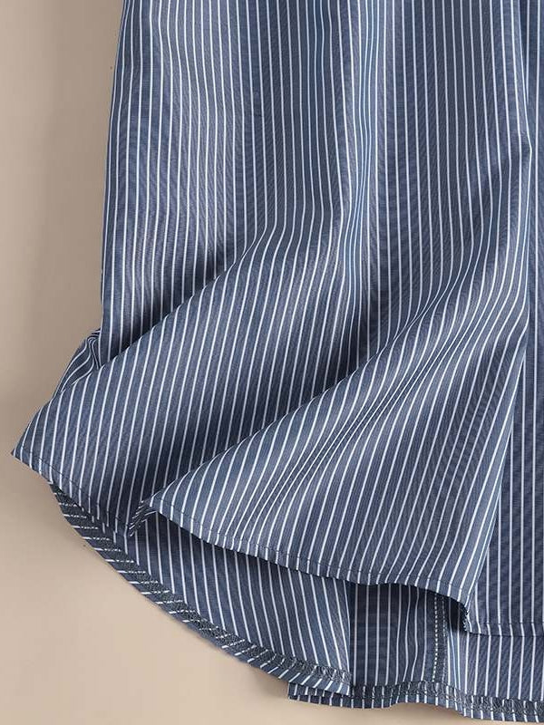 Skjortklänning Dam V-ringning Randig Polyester Knälång 4