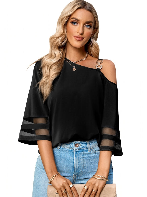 Kvinnors Axeltopp En-Axel Trompetärm Polyester-5