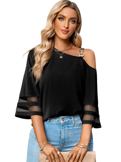 Kvinnors Axeltopp En-Axel Trompetärm Polyester-5