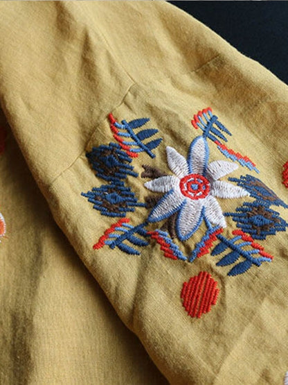 Dam T-shirt Oversized Blommig Broderi Bomull och Linne-3