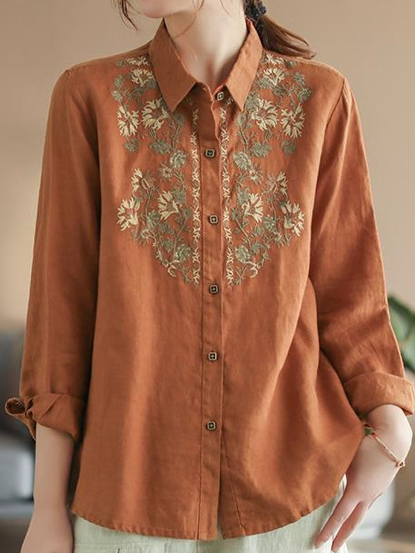 Kvinnors Blommig Skjorta Etnisk Stil Bomullslinn 8
