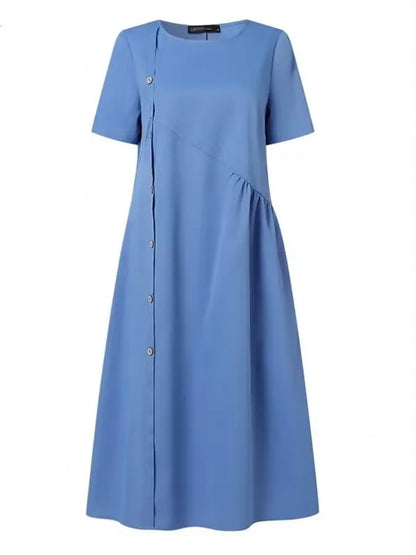 Kvinna Lång Klänning O-hals Bomull Polyester-4