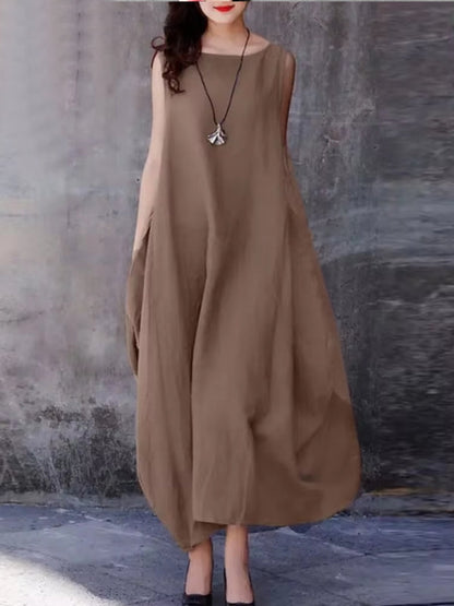 Maxiklänning Dam Ärmlös Monokrom Bomull för Sommar-5