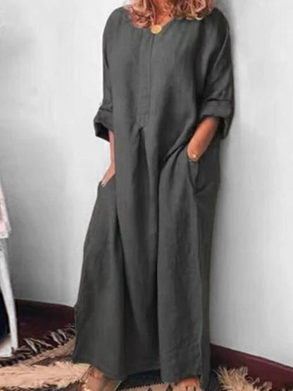 Variant image for Långklänning Dam Jacquard Bomull och Linne Asymmetrisk-25