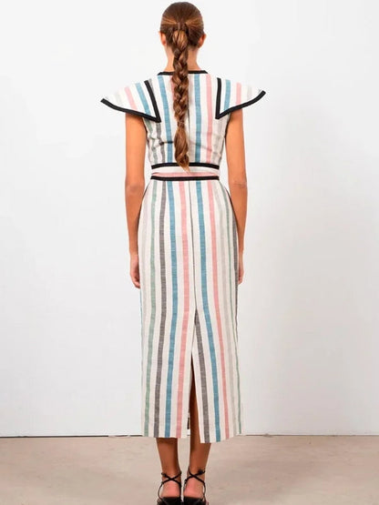 Kvinnors Midi Klänning Randig Ärmlös Polyester-6