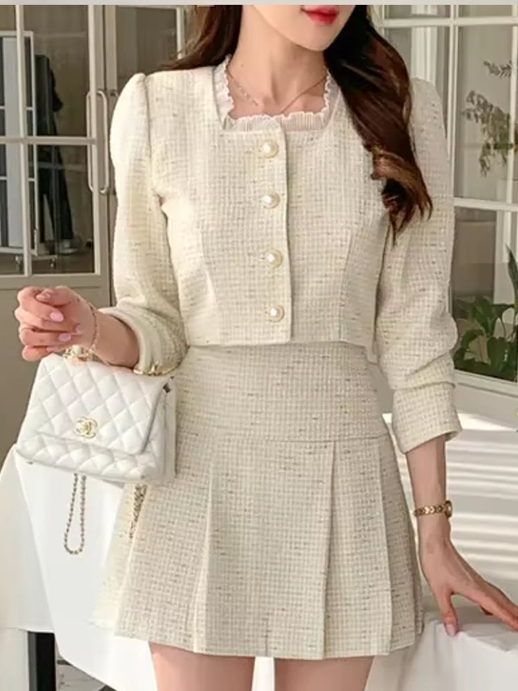 Kvinnors Tweedjacka Set med Skräddarsydd Minikjol Polyester-1