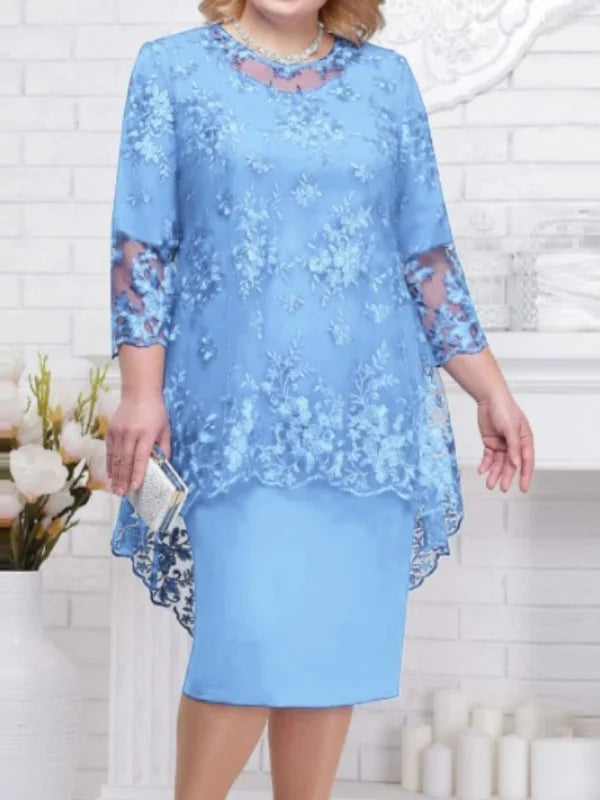 Kvinnlig Aftonklänning Spetsbroderi Polyester Trekvartsärmar 8