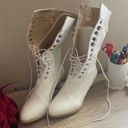 Kvinnors Riddarstövlar Höga Klackar PU-Läder-3