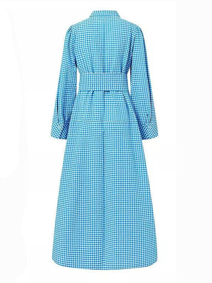 Dam Maxi Klänning Långärmad Med Fickor Av Bomull och Polyester-4