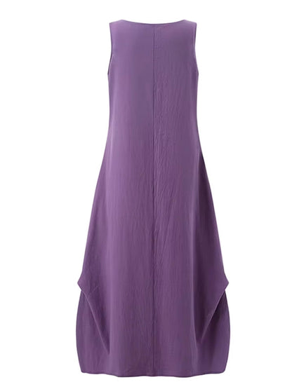 Maxiklänning Dam Ärmlös Monokrom Bomull för Sommar-6