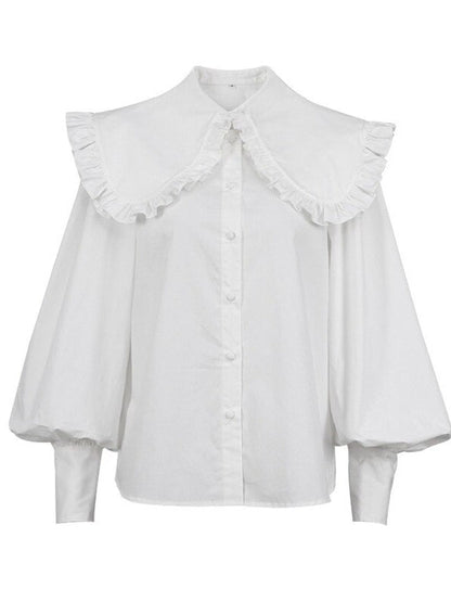 Kvinnors Skjorta med Peter Pan Krage och Puffärmar – 100% Bomull, Avslappnad Passform, Finns i S, M, L 4