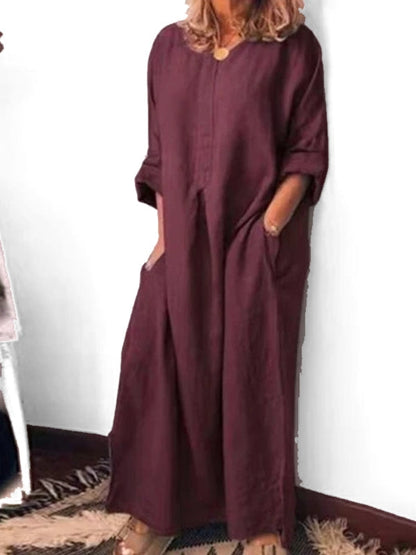 Långklänning Dam Jacquard Bomull och Linne Asymmetrisk-2