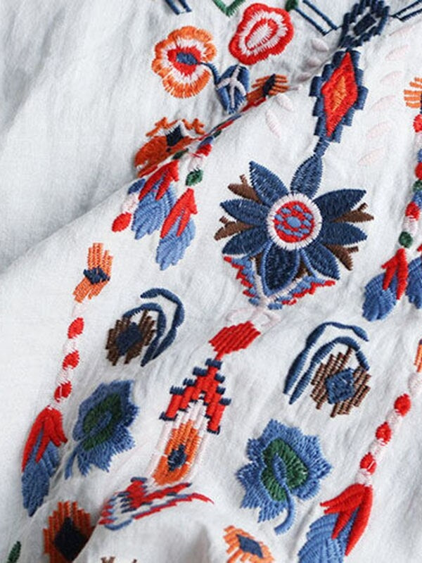 Dam T-shirt Oversized Blommig Broderi Bomull och Linne-4