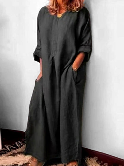 Variant image for Långklänning Dam Jacquard Bomull och Linne Asymmetrisk-33