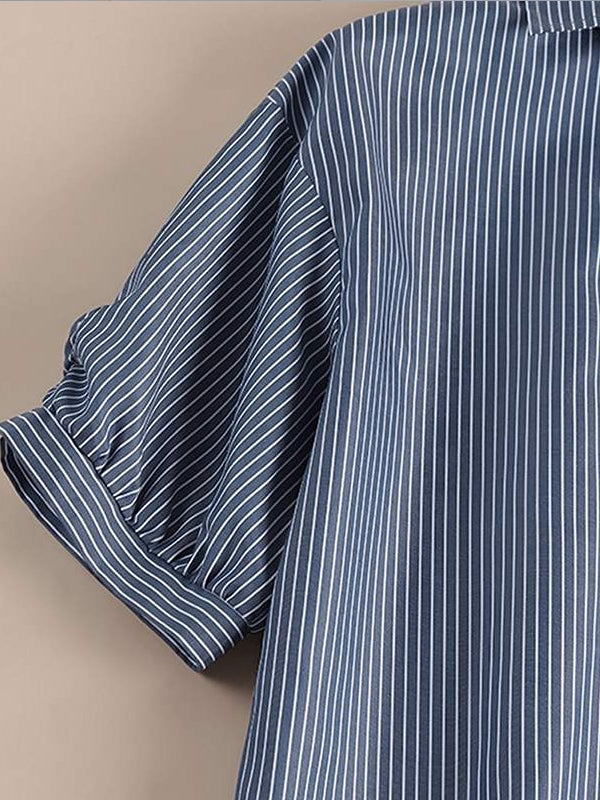 Skjortklänning Dam V-ringning Randig Polyester Knälång 5