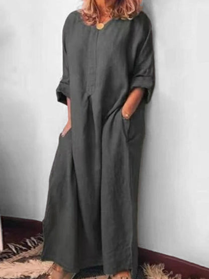 Långklänning Dam Jacquard Bomull och Linne Asymmetrisk-3