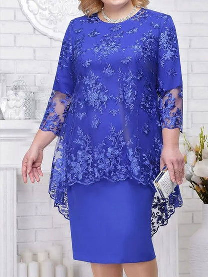 Kvinnlig Aftonklänning Spetsbroderi Polyester Trekvartsärmar 9