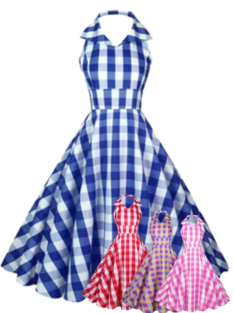 Kvinnors Midi Klänning Halterneck Rutig Polyester-2