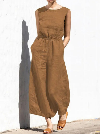 Dam Bodysuit i Bomull och Linne med Fickor-2