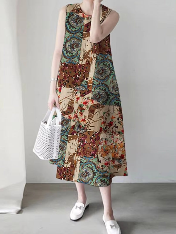 Kvinna Midi Klänning Vintage Stil 100% Bomull-2