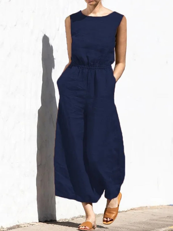 Dam Bodysuit i Bomull och Linne med Fickor-5