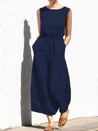 Dam Bodysuit i Bomull och Linne med Fickor-5