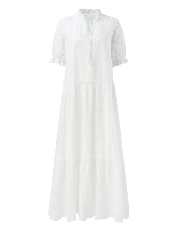 Dam Plus-Storlek Rufsad Sommarklänning i Elastisk Polyester-2