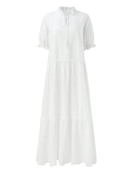 Dam Plus-Storlek Rufsad Sommarklänning i Elastisk Polyester-2