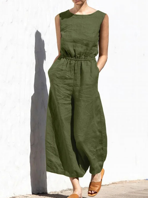 Dam Bodysuit i Bomull och Linne med Fickor-6