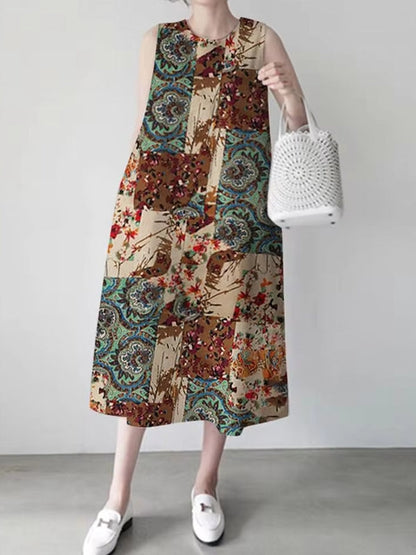 Kvinna Midi Klänning Vintage Stil 100% Bomull-5