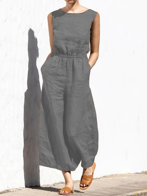 Dam Bodysuit i Bomull och Linne med Fickor-3