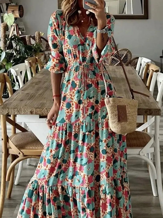 Dam Maxiklänning Långärmad V-ringning Polyester Elegant 1