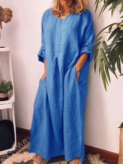 Variant image for Långklänning Dam Jacquard Bomull och Linne Asymmetrisk-9