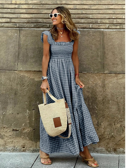 Dam Långklänning Bohemisk Rynkad Polyester Öppen Rygg 5