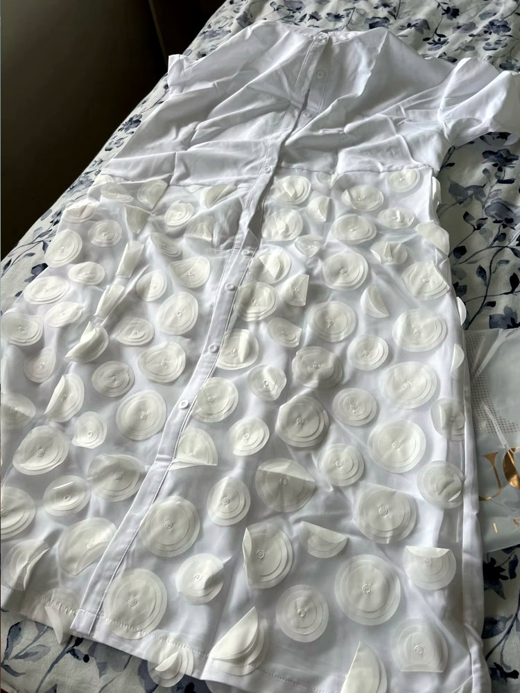 Kvinnors Midi Klänning med Halva Ärmar Bomull Polyester 2