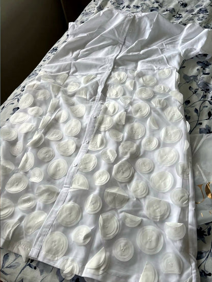 Kvinnors Midi Klänning med Halva Ärmar Bomull Polyester 2