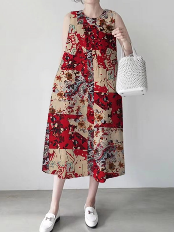 Kvinna Midi Klänning Vintage Stil 100% Bomull-6