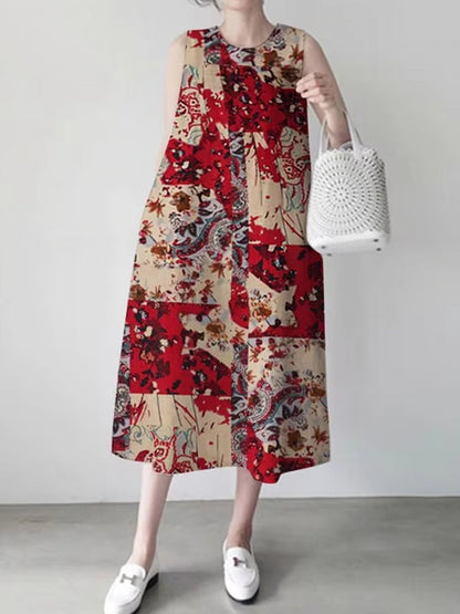 Kvinna Midi Klänning Vintage Stil 100% Bomull-6