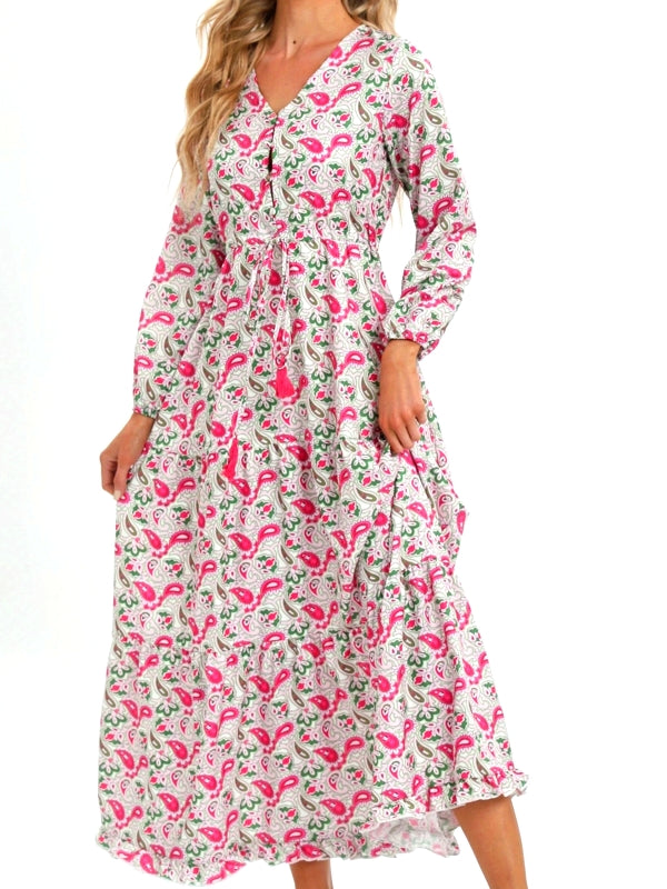 Dam Maxiklänning Långärmad V-ringning Polyester Elegant 10