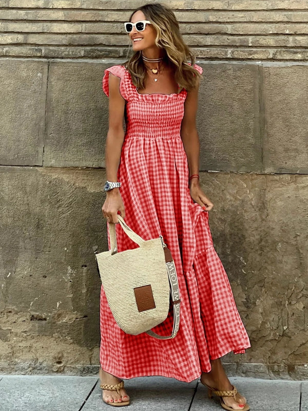 Dam Långklänning Bohemisk Rynkad Polyester Öppen Rygg 4