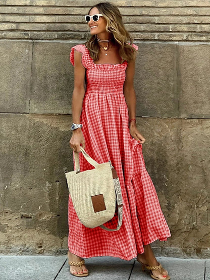 Dam Långklänning Bohemisk Rynkad Polyester Öppen Rygg 4