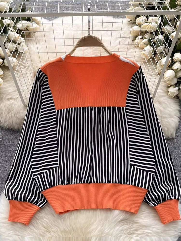 Dam V-neck Blus Oregelbundet Mönster Stretch Acetat-4